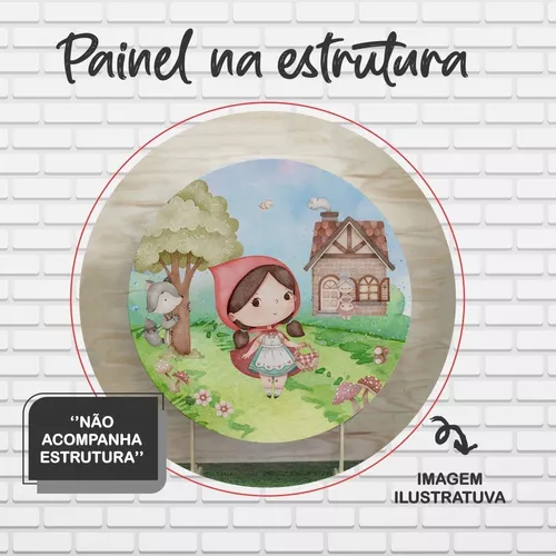 Kit Painel Redondo + Display Chapéuzinho Vermelho Aquarela