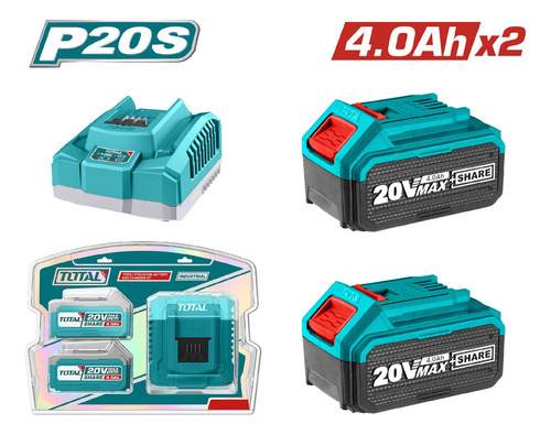 Pack 2 Baterías 4ah 20v + Cargador Intelig Total Tfbcpk1424