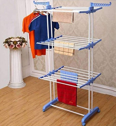 Tendedero Para Ropa Retractil 3 Niveles Colgador Con Ruedas