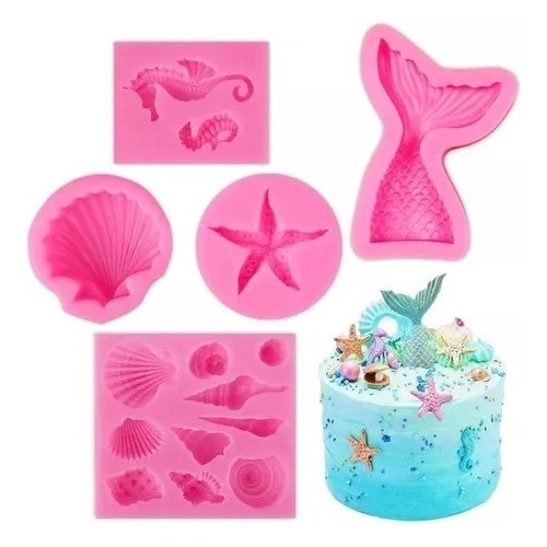 5pc Fondant De Molde Silicona Cola De Sirena Mar