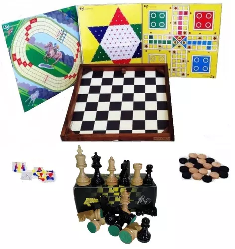 Jogo 5 Em 1 Ludo Xadrez Chines Dama Hipismo Xadrez Pç 6,5 Cm