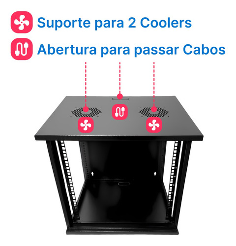 Mini Rack / Parede 19'' 10u X 570mm Desmontável Cor Preto