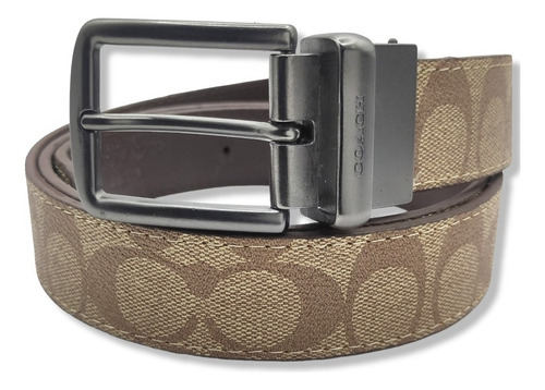 Cinturón Coach Reversible Doble Vista Unisex Beige Color Monogram Cafe/ Hebilla Clasica Talla S (100cm)