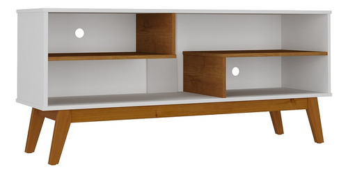 Rack 1.36 Home Pés Madeira Resistente Tv 40 42 43 50 55 Cor Branco Acetinado/Cinamomo