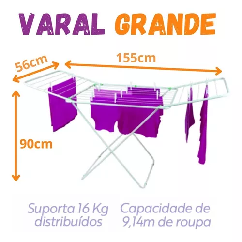 Varal de Chão Roupa Mor Casa Apartamento Dobrável Grande Aguenta 16kg  Decoração