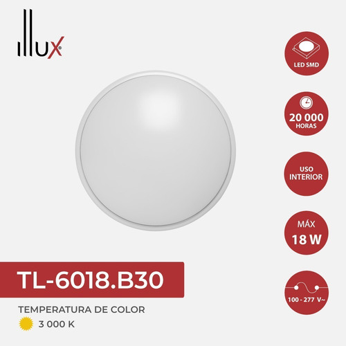 Lámpara Led 18w Color Blanco Luz Cálida (3 000 K) Moon Illux Tl-6018