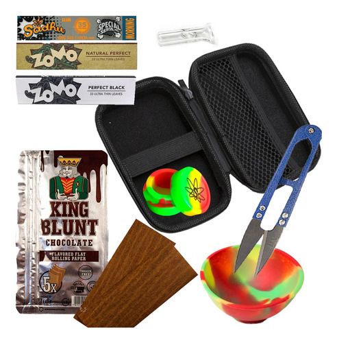 Kit Estojo Case + Slick + Tesoura + Cuia + Blunt Choc + Seda