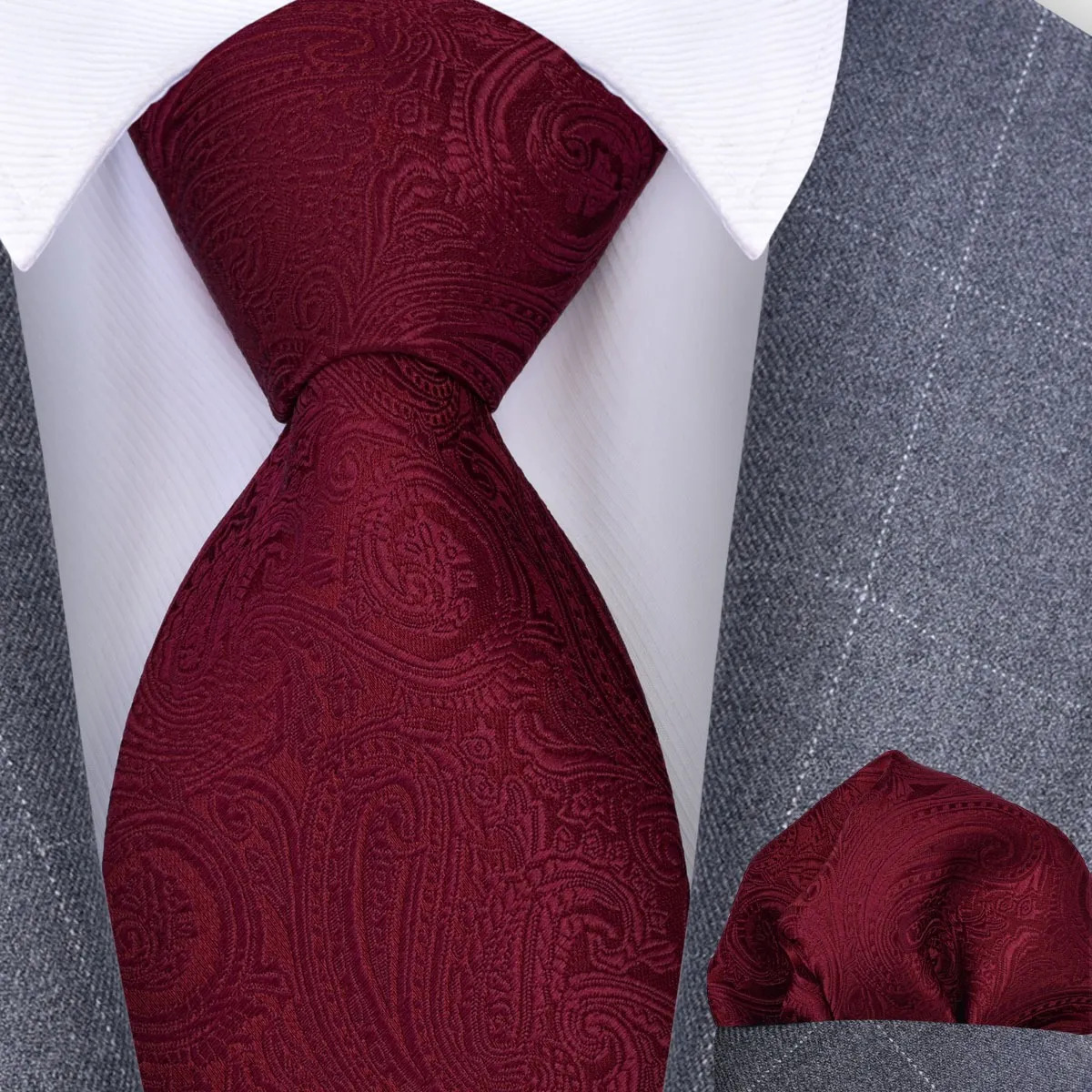 Corbatas Hombre Set Corbata Y Pañuelo Color Bordó Diseño De La Tela Floreado Largo 143 Cm