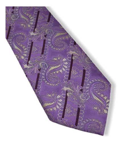 Gravata Seda Clássica Jacquard Paisley Comprimento 140 Cm Cor Lilás Desenho Do Tecido Listras