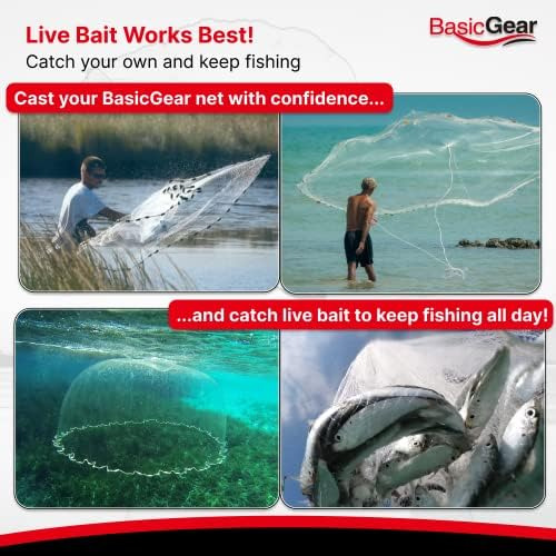 Basicgear Cast Net | Iron Zinc, Radio De 4 Pies, Malla De Y