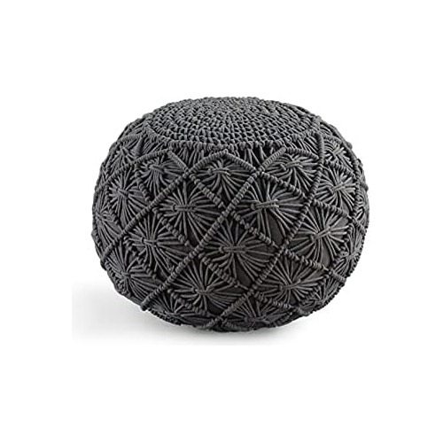 Pouf Otomano De Macramé Hecho Mano, Pouf Redondo De Co...