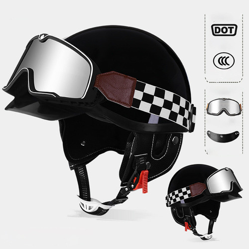 Casco De Moto Vintage Con Medio Casco Harley Goggles