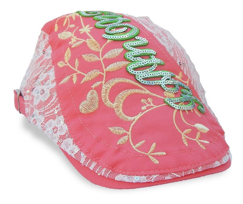 Gorro Boina Para Niñas Bordada Diseño Flores Con Lentejuelas