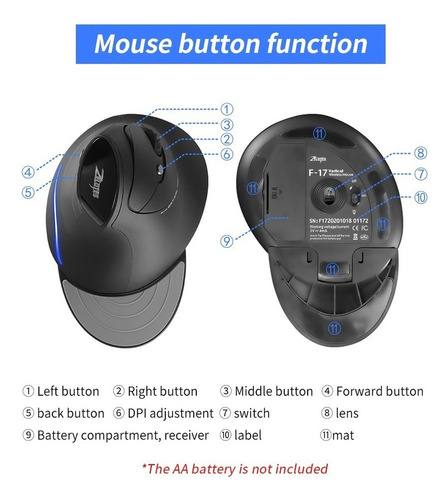 Zx^ Mouse Gamer Vertical Sem Fio Zelotes F-17 Preto