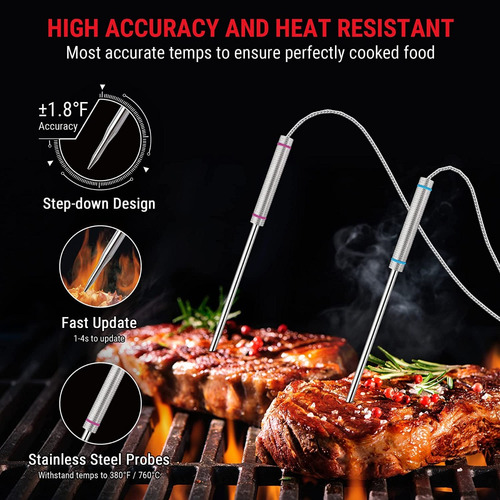 Imagen 3 de 7 de Termometro Inalambrico Thermopro Tp829 4 Sondas Cocina Carne
