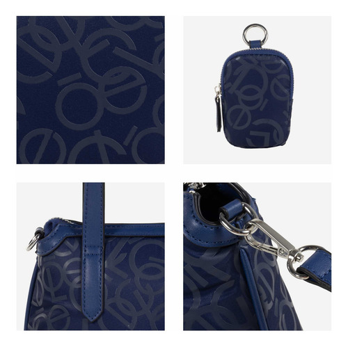 Bolsa Satchel Cloe Para Mujer Con Monedero Diseño Estampado Color Azul marino