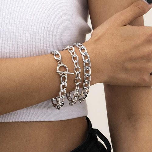 Jwicos Brazalete De Cadena Gruesa Estilo Bohemio De Plata Pa