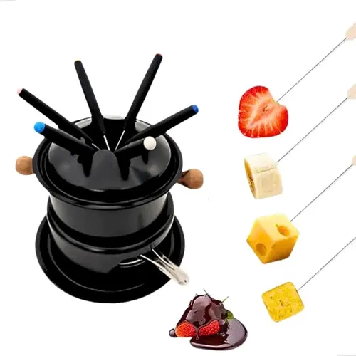 Conjunto Aparelho Fondue 6 Pessoas Compacto Aço Inoxidável Cor Preto  Top Rio