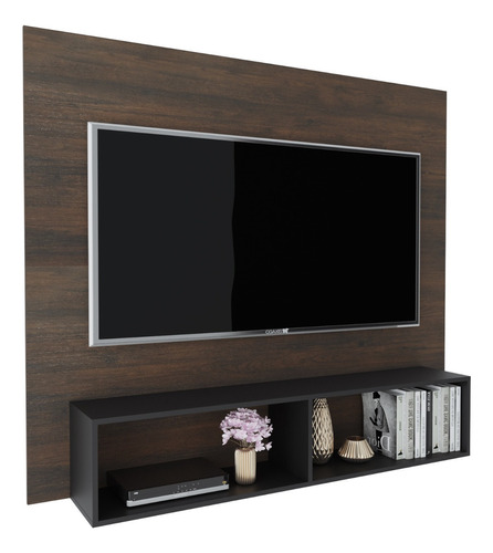 Mueble Para Tv 50 A 65 Panel Con Repisa Rústico/negro Color Marrón oscuro