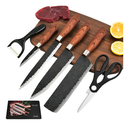 Conjunto De Facas Inox 6 Pçs Cozinha Churrasco Antiaderente