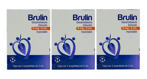 Tres Cajas De Dexametasona Brulin Solución 8mg/2ml 3 Amps Cu