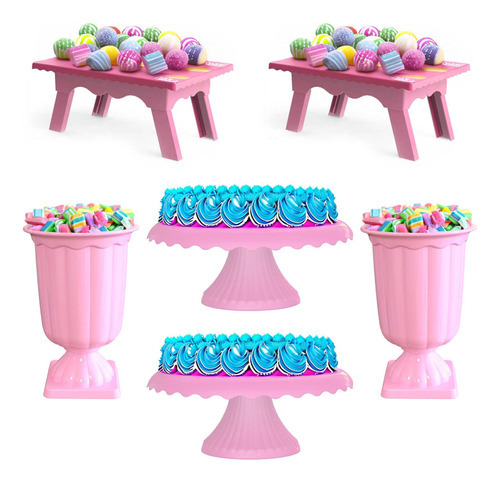 Kit 2 Boleira Cake - 2 Vaso Grego 19cm - 2 Mesinha 20cm