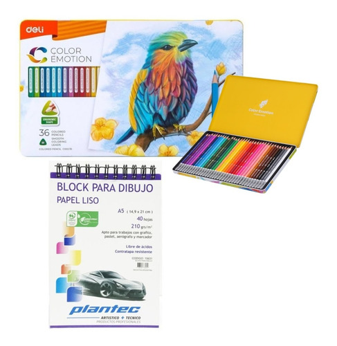 Kit Lata 36 Lapices Deli De Colores Block Dibujo A5 Plantec