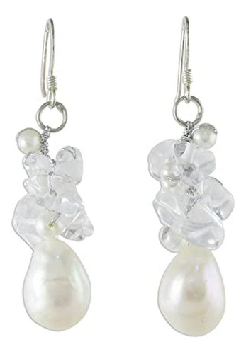 Aretes Perlas Y Cuarzo Blanco Plata 925 'icicles'