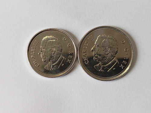 2 Monedas Canadá 5,,25 Cents Rey Carlos 2023-2024 (1596 (Usado)