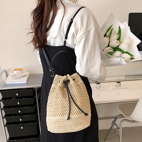 Bolso Tipo Bombonera De Paja De Verano Con Cordón A La Moda,