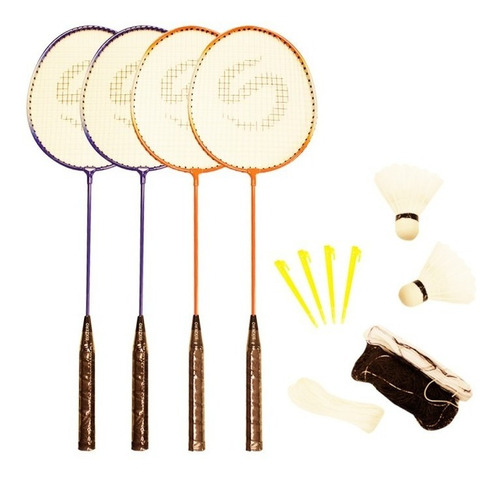 Imagen 1 de 3 de Set Badminton Sixzero 4 Raquetas + 2 Plumas + Red + Funda