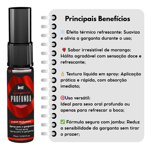 Kit 3 Spray Garganta Profunda Intt Oral De Morango 15ml