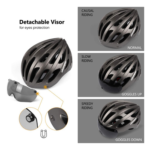 Casco Bicicleta Con Luz Carga Usb Y Visera Magnéticas