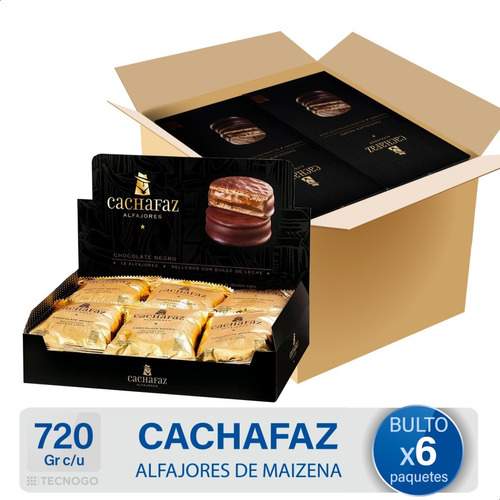 Caja Alfajor Cachafaz Chocolate Negro Dulce De Leche Bulto