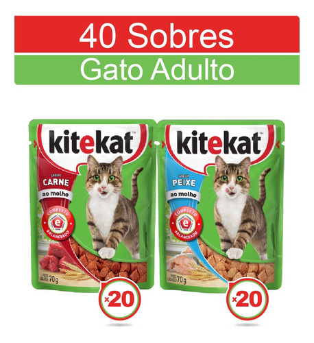 Kitekat Alimento Húmedo Gato Carne Y Pescado X 40 Sobres