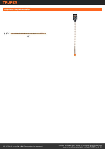 Broca Sds Plus Concreto 3/8'' X 12 30cms 11275 Truper