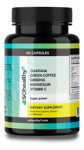 Super Power: Guarana Ginseng Vitamina C - 60 Capsulas | Sh7