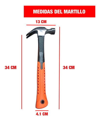Martillo Carpintero Resistente Mango Fibra Madera 34cm