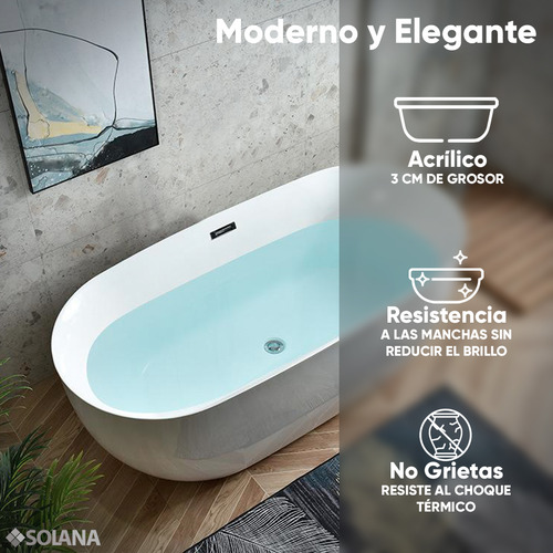 Solana BT6008 Kit Tina Baño Tradicional Ovalada 170x80x60 Cm De Acrílico De 8cm + Grifo Independiente Monocomando Cuello Cisne Blanco/goldrose