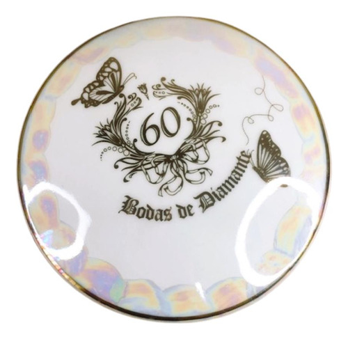 Porta Jóia Em Porcelana Bodas De Diamante 60 Anos 12,5cm