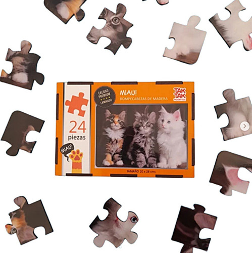 Caja Rompecabezas Gatos Gatitos 24 Piezas Madera Tk