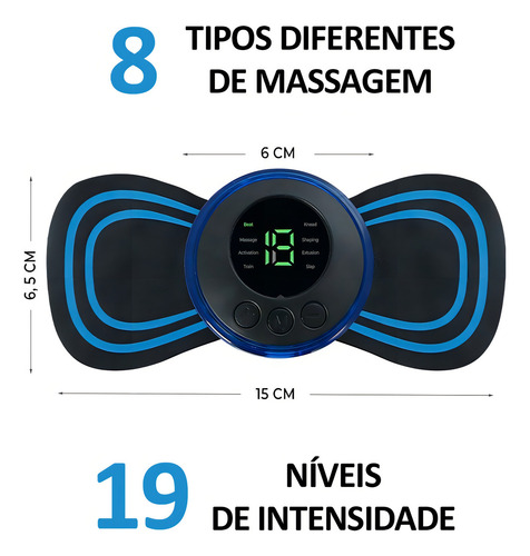 Massageador Portátil Recarregável Elétrico Dor Cervical Preto