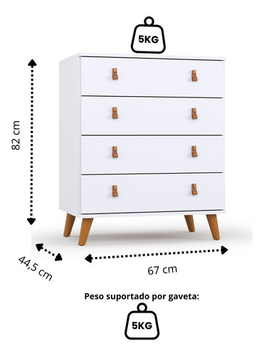 Cômoda Infantil P/ Quarto Bebê 4 Gaveta Encanto Frete Grátis