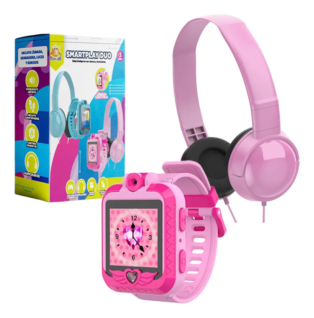 Reloj Inteligente Infantil + Auriculares Cámara Smartwatch Rosa
