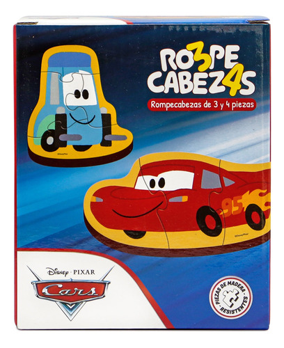 Rompecabezas Cars Disney Pixar 3 Y 4 Piezas De Madera