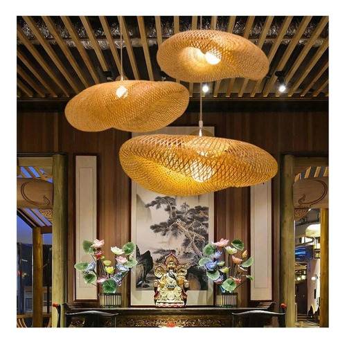Bambu Rattan E27 Pendurado Luminária Lustre Luminária 50cm