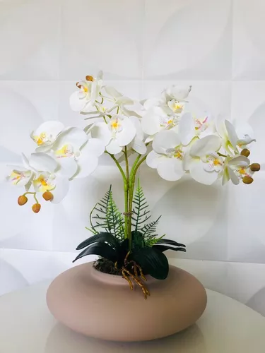 Arranjo Orquídea Toque Real Silicone Vaso Terrario Rosa