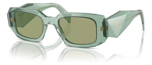 Óculos De Sol - Prada - Pr17ws 11r10e 49 Armação Verde-sálvia Transparente Haste Verde-sálvia Transparente Lente Prata Internamente Espelhado Verde Desenho Retangular