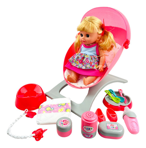 Bebé, Muñeca Con Mesedora, Juguete Para Niña Color Rosa