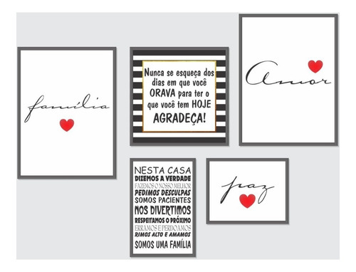 Kit 5 Placas Decorativa Família Amor Paz Frases Sala